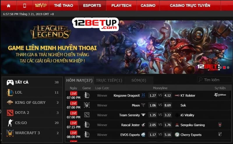 Kèo Esport 12Bet phong phú đa dạng thu hút nhiều người tham gia